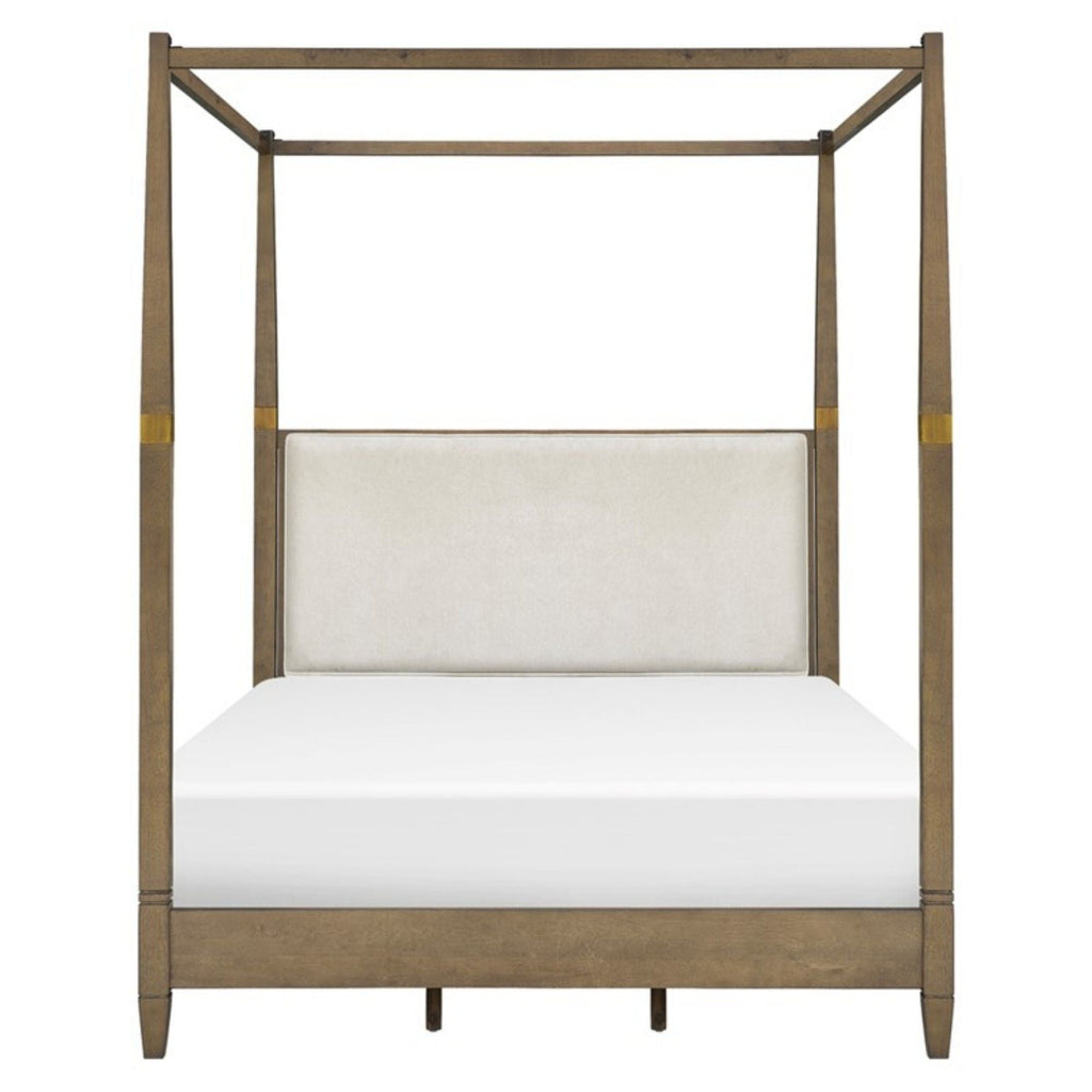 Queen Canopy Bed Frame With Upholstered Headboard - Brown Unique Piece Furniture