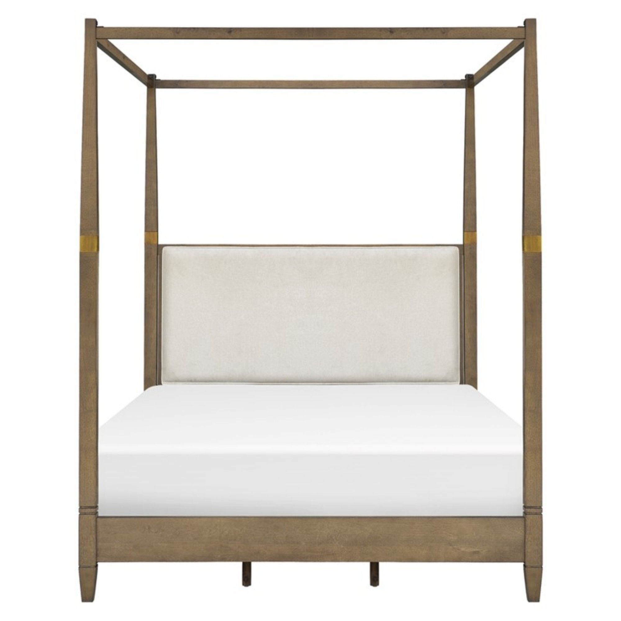 Queen Canopy Bed Frame With Upholstered Headboard - Brown Unique Piece Furniture