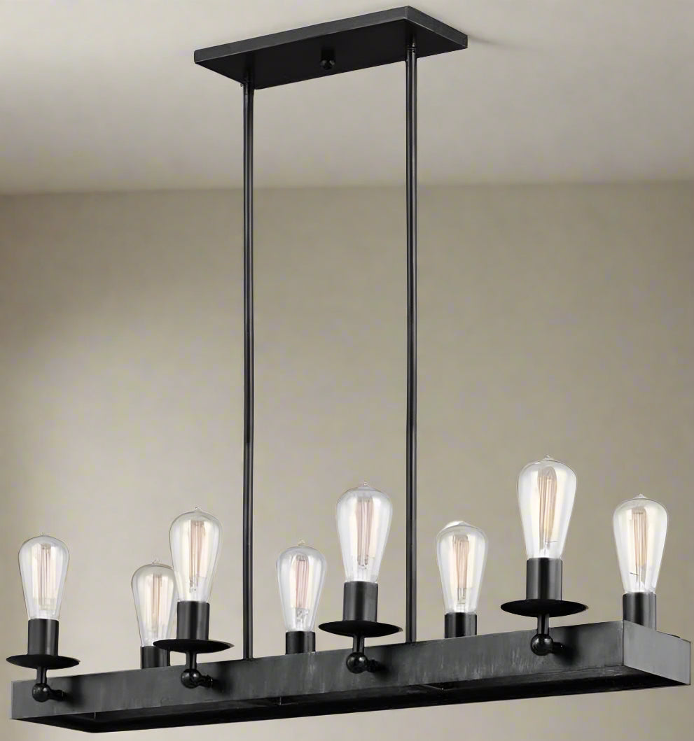 Eight-Light Linear Chandelier Farmhouse Decor