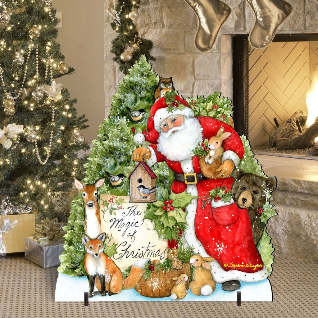 Woodland Santa Playing Christmas Outdoor Dcor by Susan Winget - Christmas Santa Snowman Dcor - 8471103F-SW G.DeBrekht
