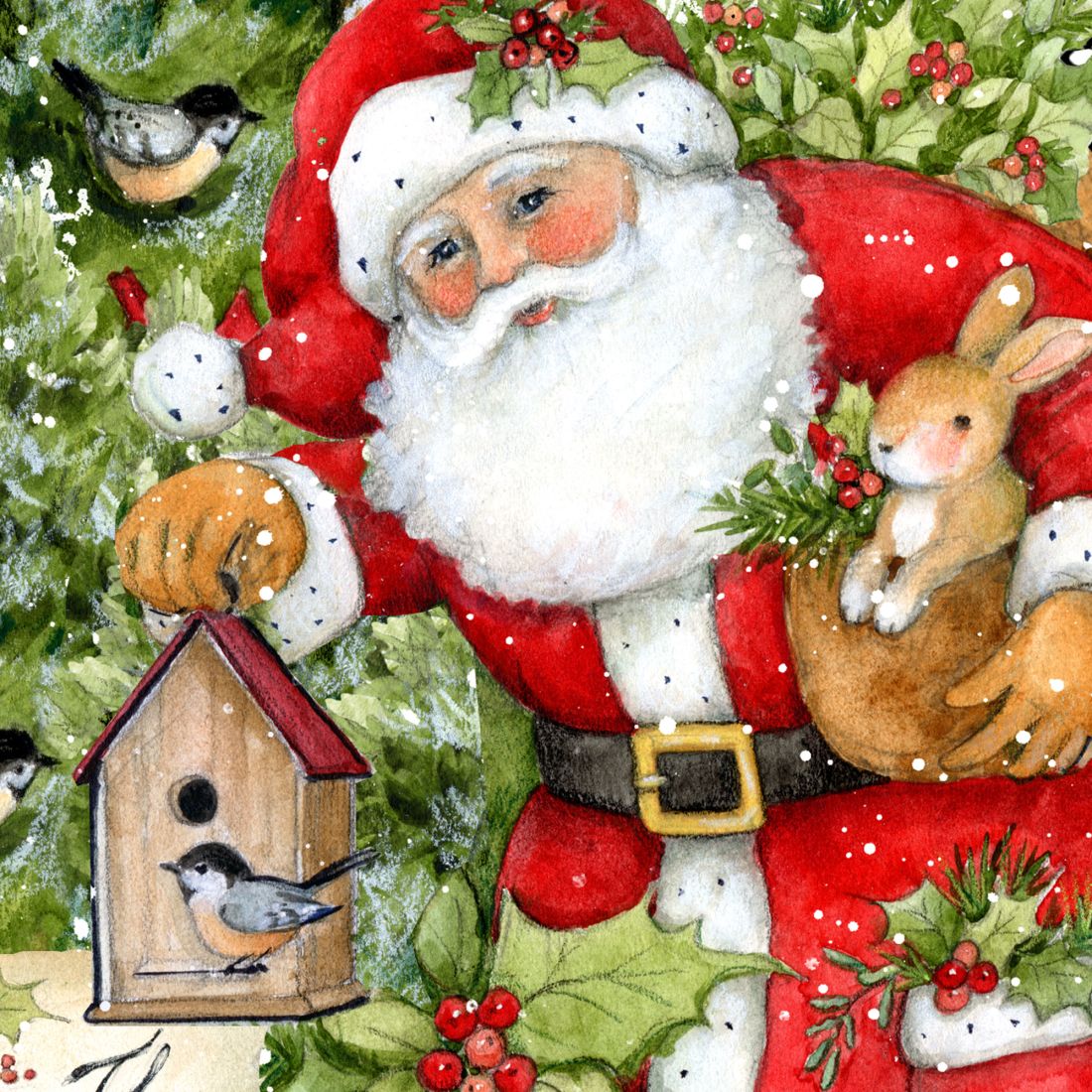 Woodland Santa Playing Christmas Outdoor Dcor by Susan Winget - Christmas Santa Snowman Dcor - 8471103F-SW G.DeBrekht