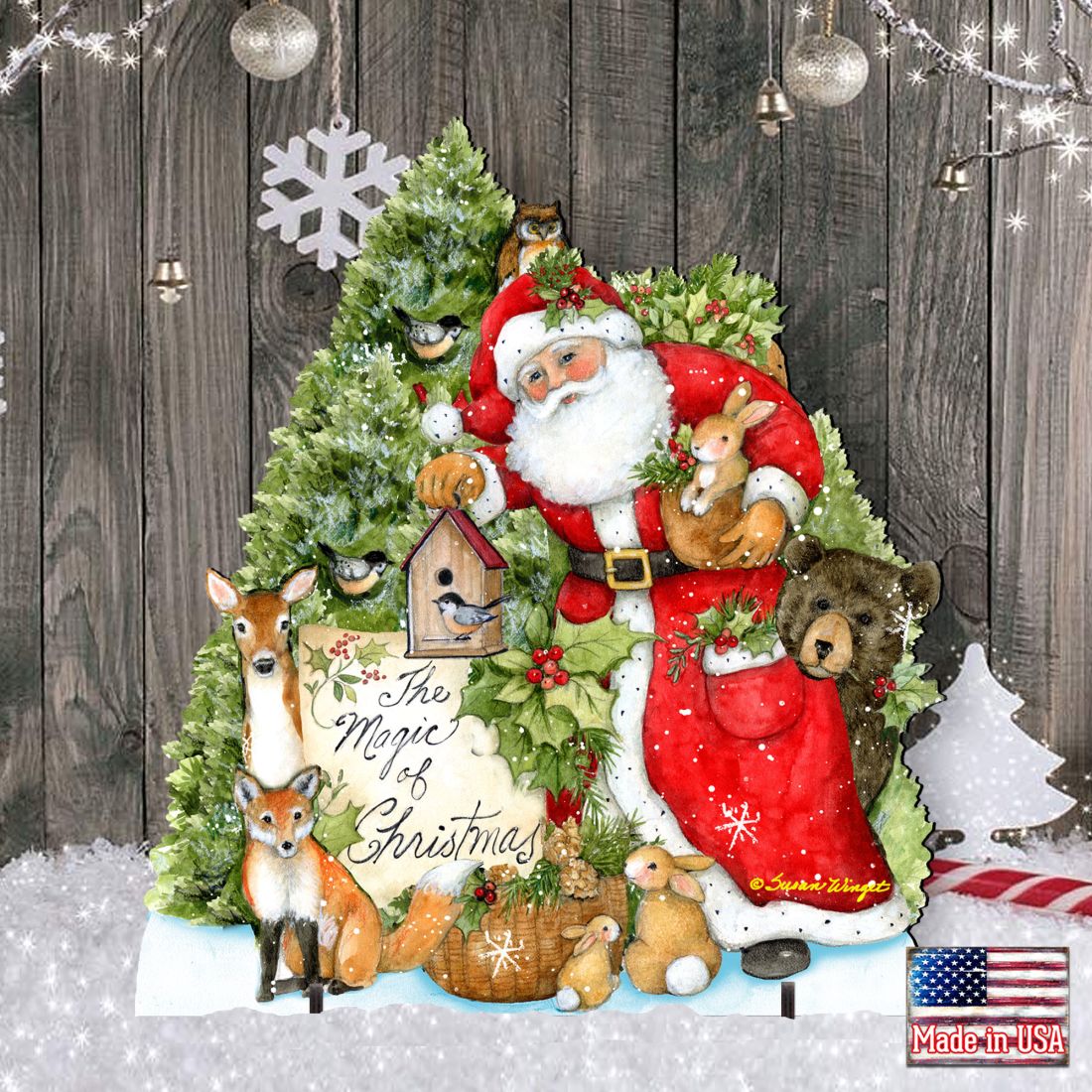 Woodland Santa Playing Christmas Outdoor Dcor by Susan Winget - Christmas Santa Snowman Dcor - 8471103F-SW G.DeBrekht