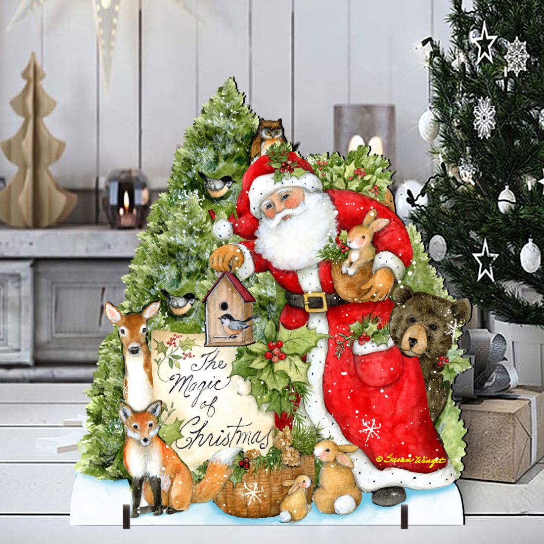 Woodland Santa Playing Christmas Outdoor Dcor by Susan Winget - Christmas Santa Snowman Dcor - 8471103F-SW G.DeBrekht