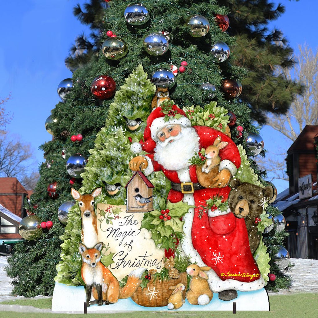 Woodland Santa Playing Christmas Outdoor Dcor by Susan Winget - Christmas Santa Snowman Dcor - 8471103F-SW G.DeBrekht