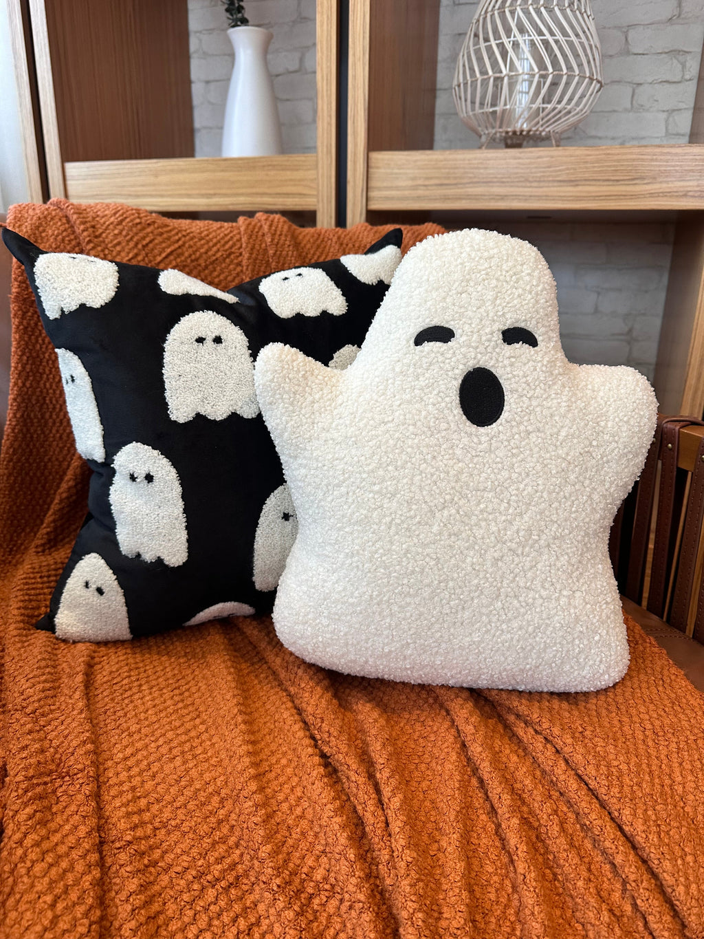 Sherpa Pumpkin & Ghost Pillow Set Busa Designs