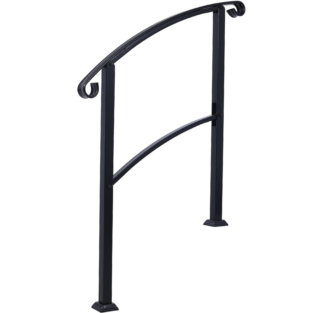 Handrails For Outdoor Steps, Fit 1 Or 3 Steps Outdoor Stair Railing, Flexible Front Porch Hand Rail, Transitional Handrails For Concrete Steps Or Wooden Stairs - Black Unique Piece Furniture