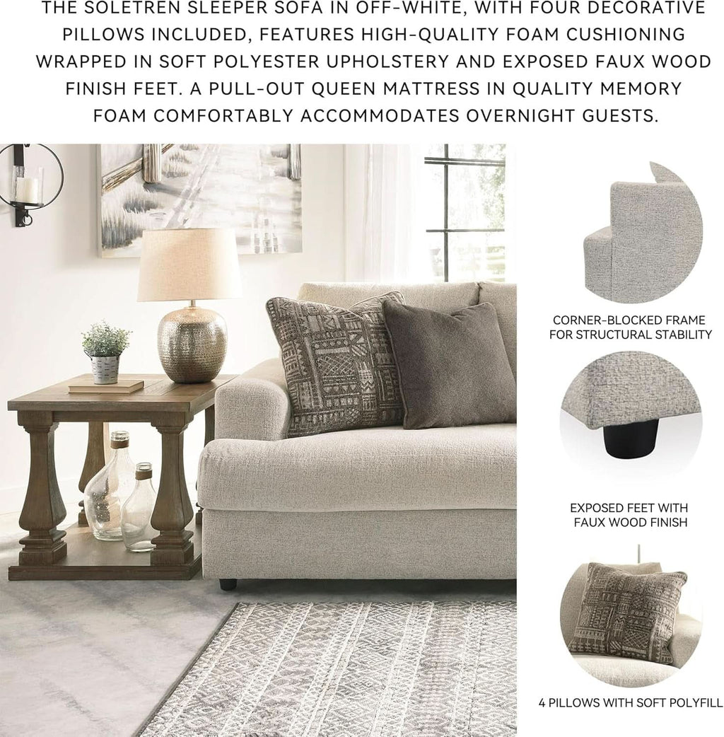 Soletren Premium Chenille Queen Sofa Sleeper White ShipItFurniture
