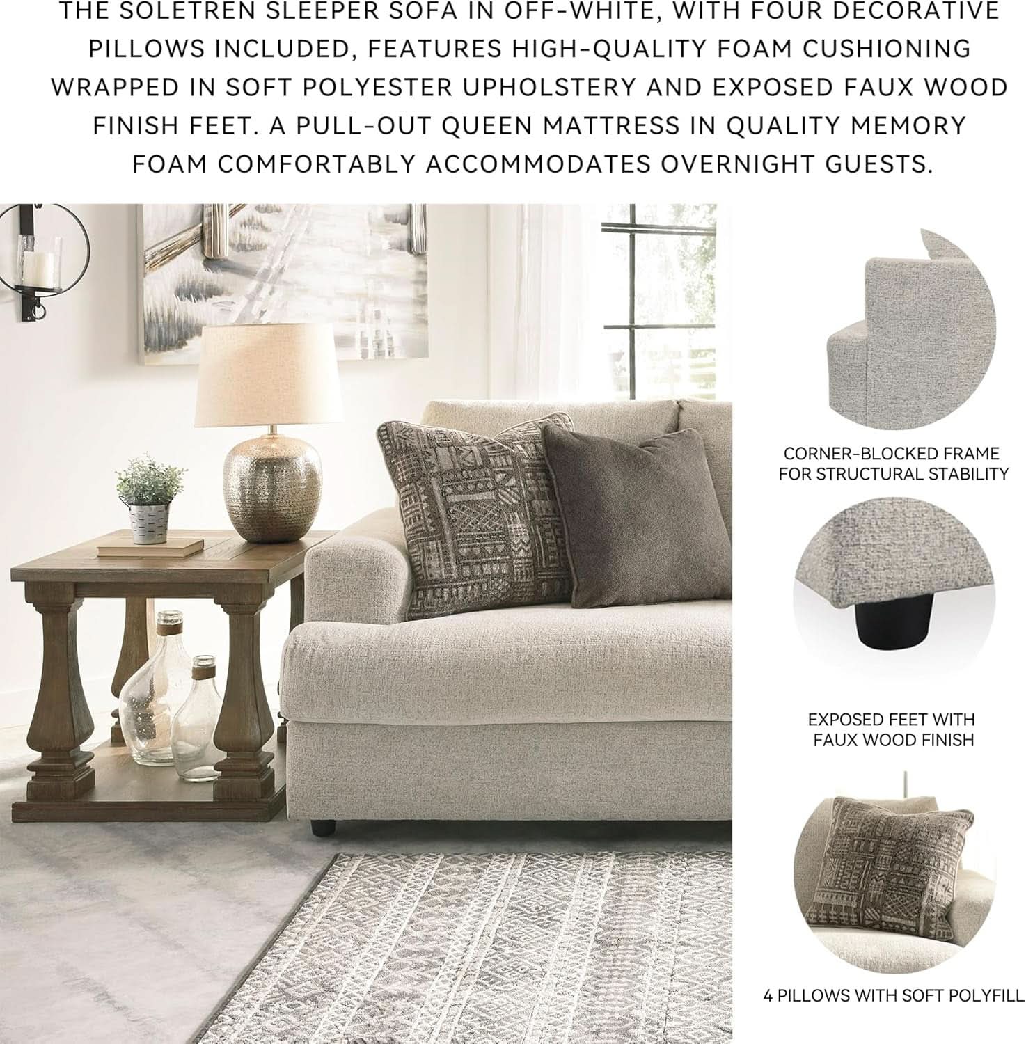 Soletren Premium Chenille Queen Sofa Sleeper White ShipItFurniture