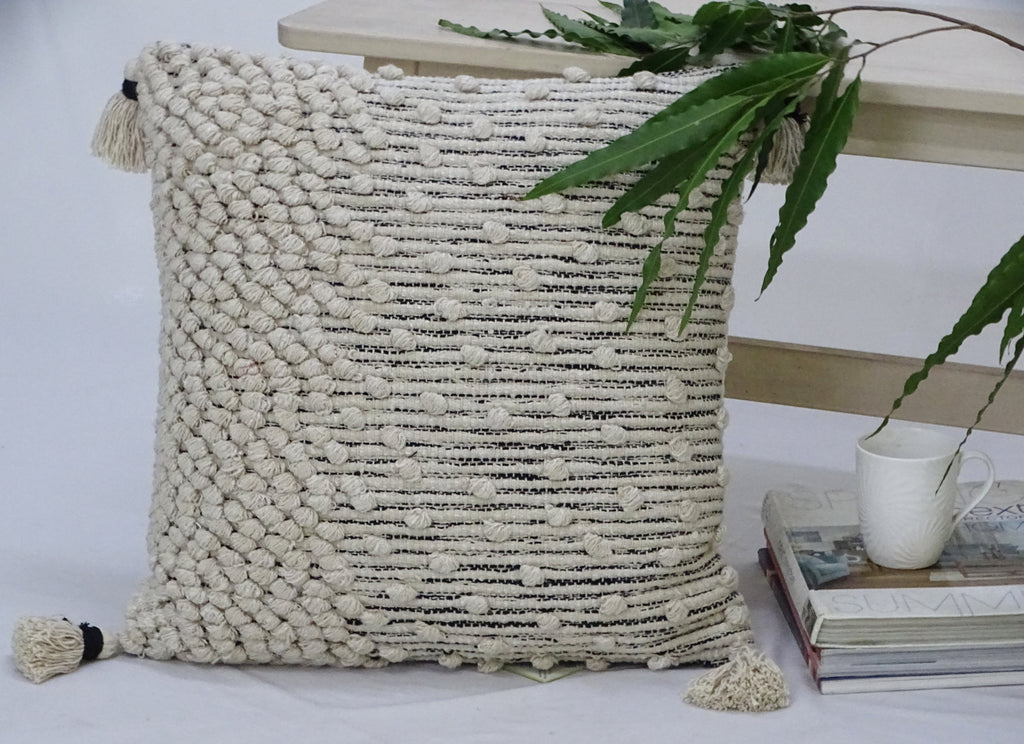 Throw Pillow Cover Beige Woven 20" X 20" with Insert Vibhsa