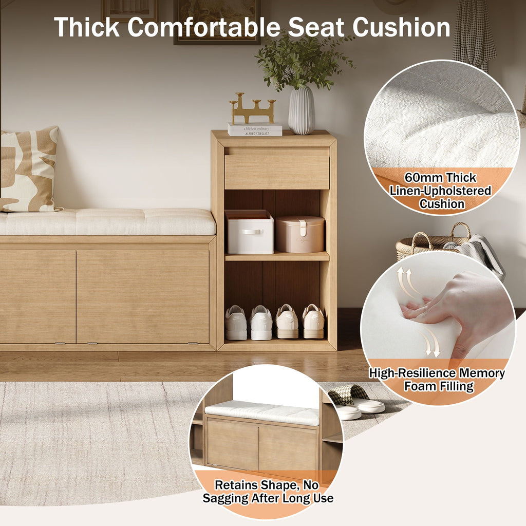 Entryway Storage Bench With Cushion, Drawers & Open Shelves Unique Piece Furniture
