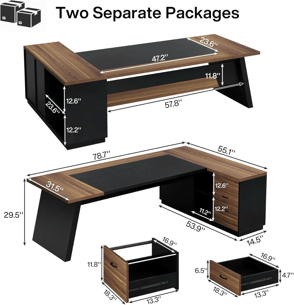 78 Inch Executive Desk Featuring Ample Storage Cabinets ShipItFurniture