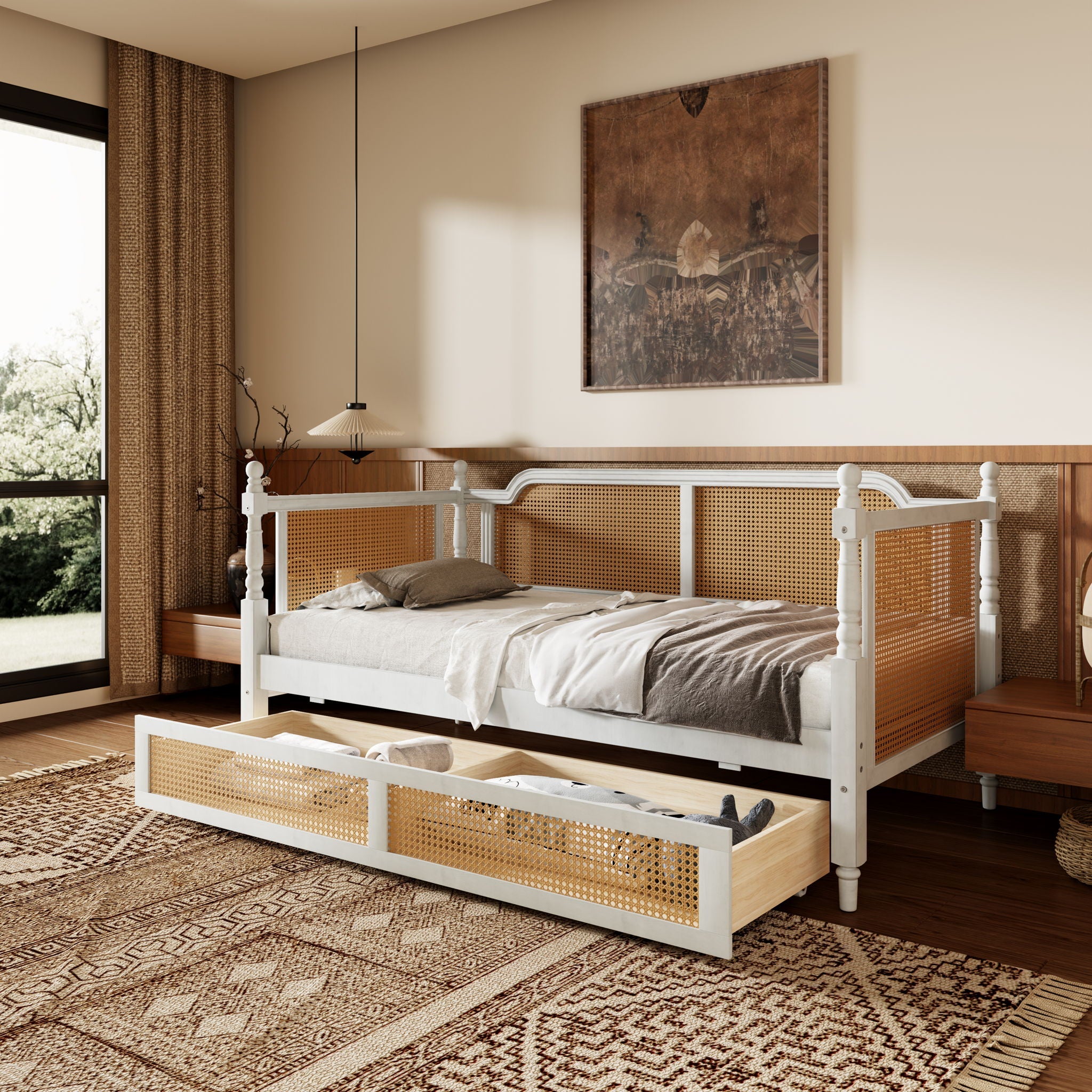Traditional Style Rattan Daybed, No Box Spring Needed Unique Piece Furniture