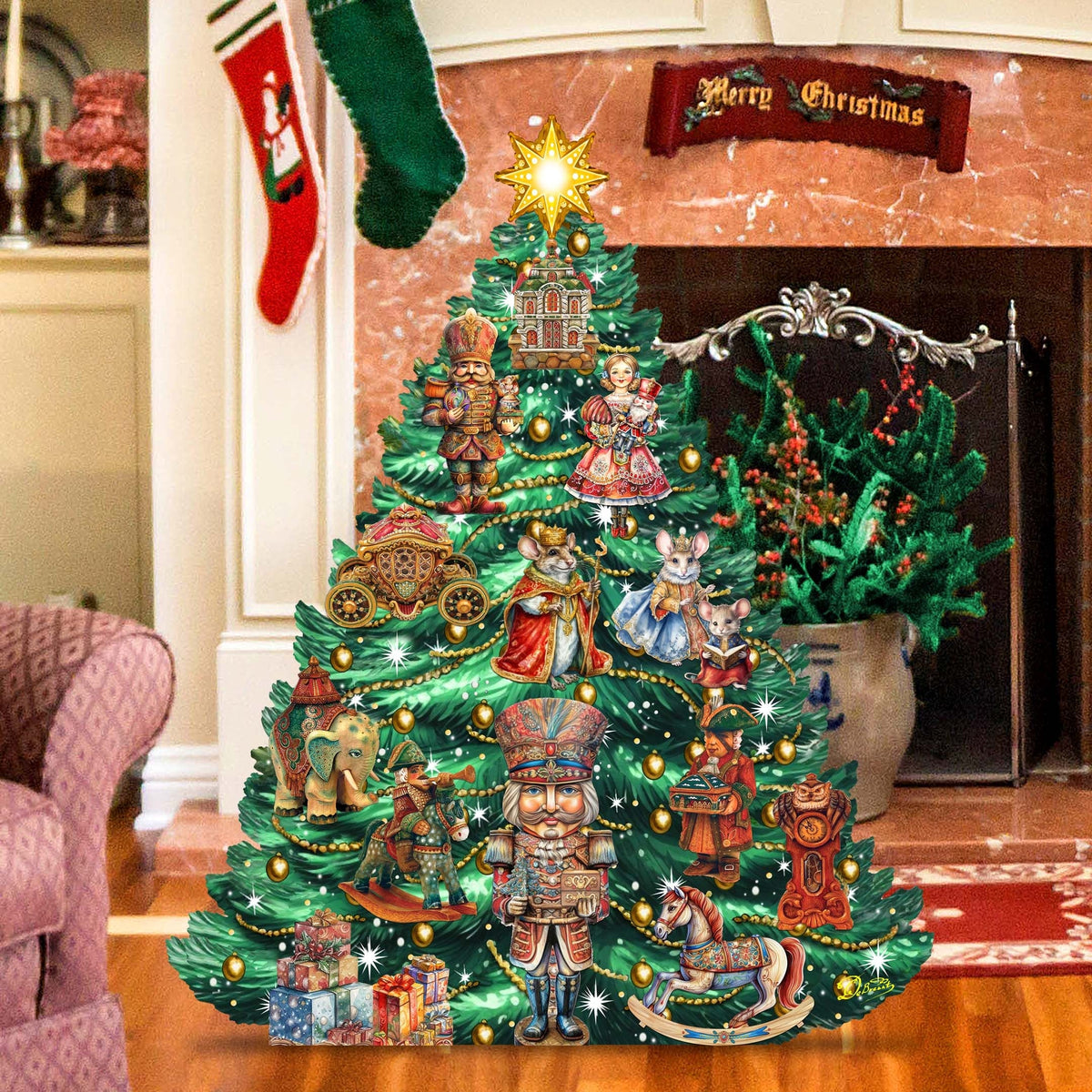 Nutcracker-Themed Christmas Tree Outdoor Indoor Decor Wooden Christmas Decoration by G. Debrekht Christmas Decor - 8191501F G.DeBrekht