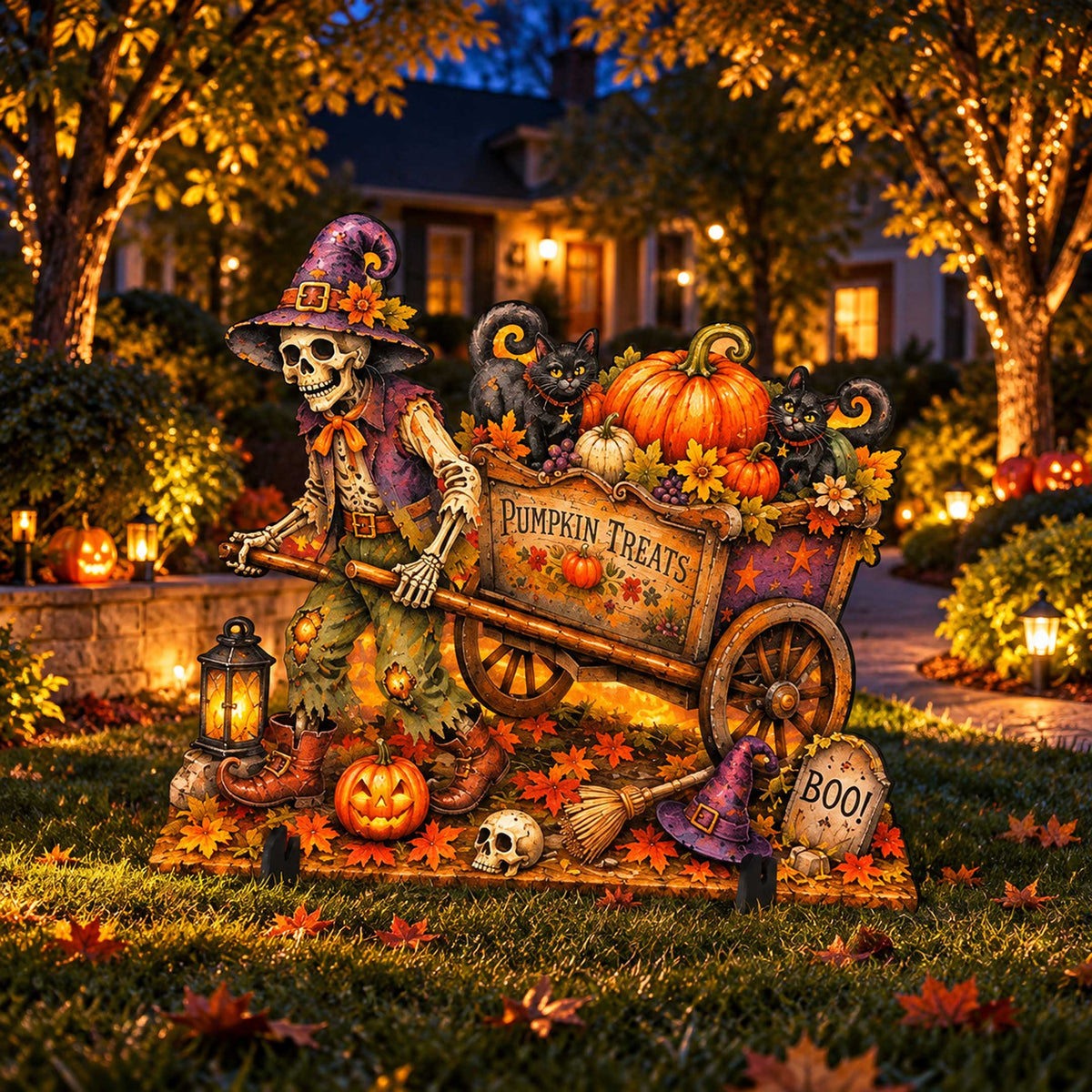 Pumpkin Treats Skeleton Cart Halloween Freestanding Outdoor Decoration by G. Debrekht – 8652907F G.DeBrekht