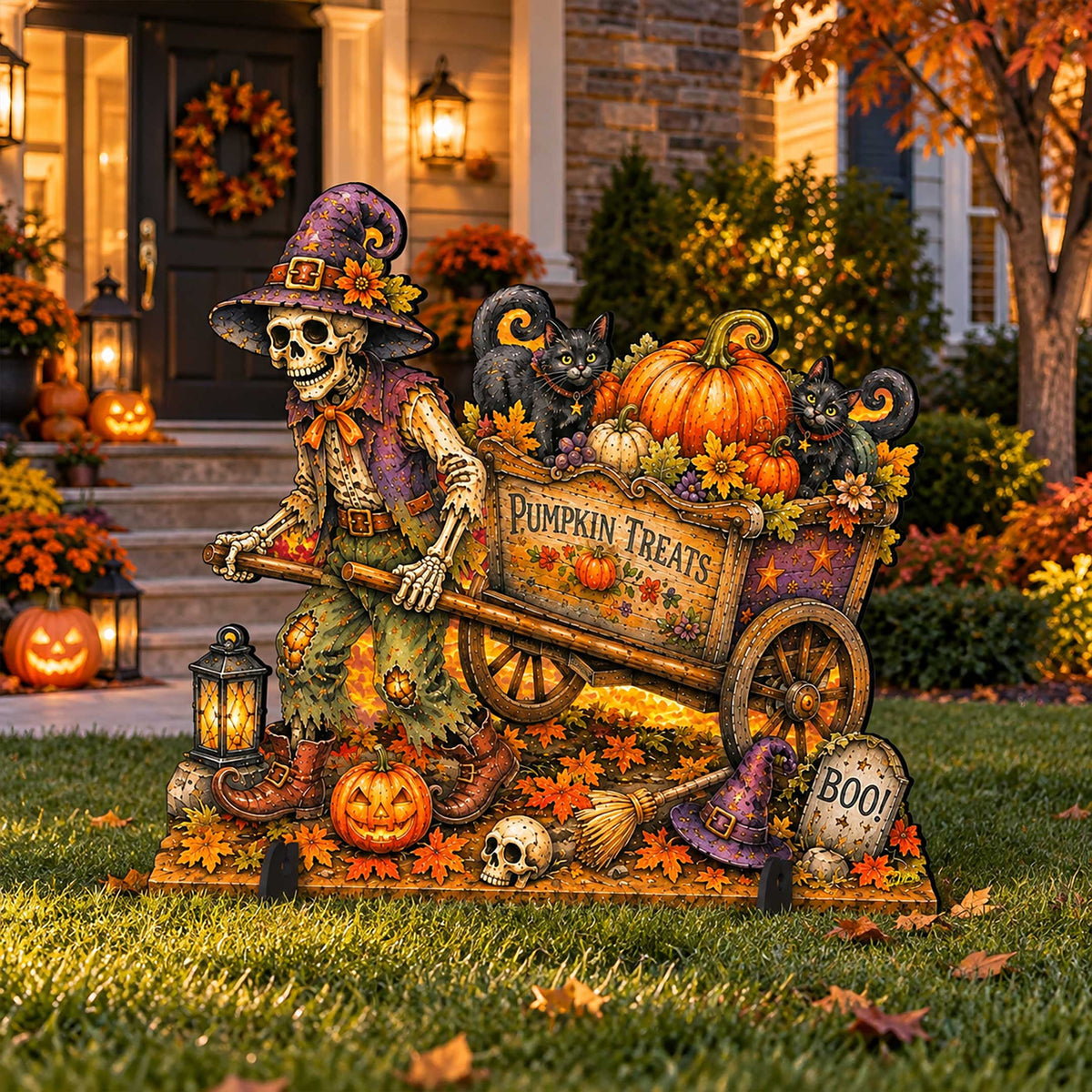 Pumpkin Treats Skeleton Cart Halloween Freestanding Outdoor Decoration by G. Debrekht – 8652907F G.DeBrekht