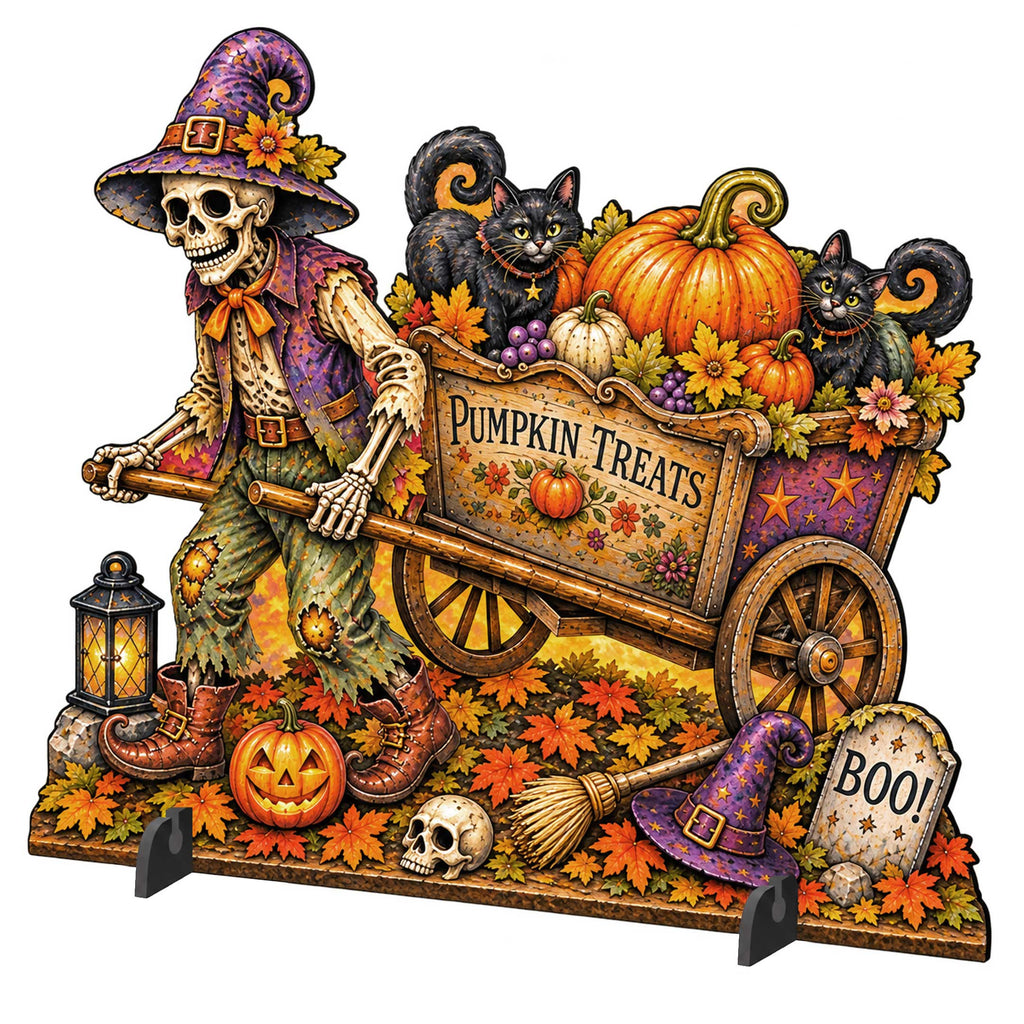 Pumpkin Treats Skeleton Cart Halloween Freestanding Outdoor Decoration by G. Debrekht – 8652907F G.DeBrekht