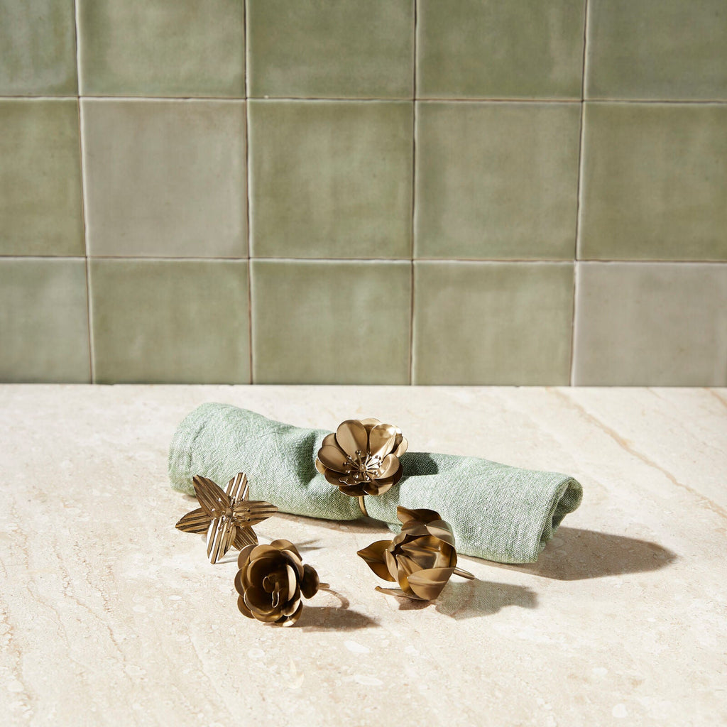 Botanical Napkin Rings, Set of 4 Tea + Linen
