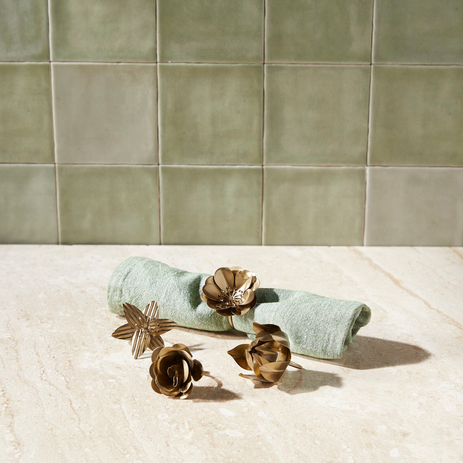 Botanical Napkin Rings, Set of 4 Tea + Linen