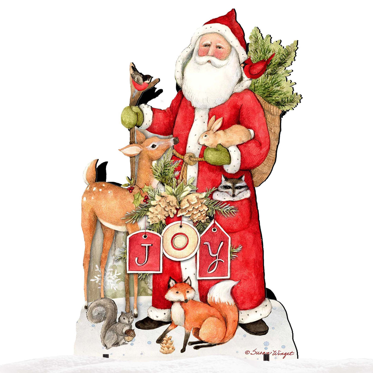 Woodland Frosty Santa Outdoor Christmas Scene by Susan Winget - Christmas Santa Snowman Decor - 8471105F-SW G.DeBrekht