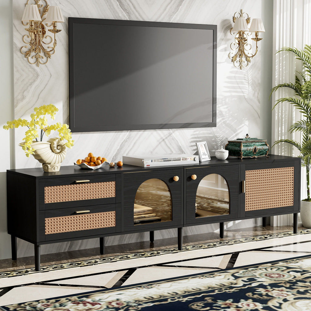 TV Stand With App-Controlled LED Lights, 2 Drawers & Door Storage Unique Piece Furniture