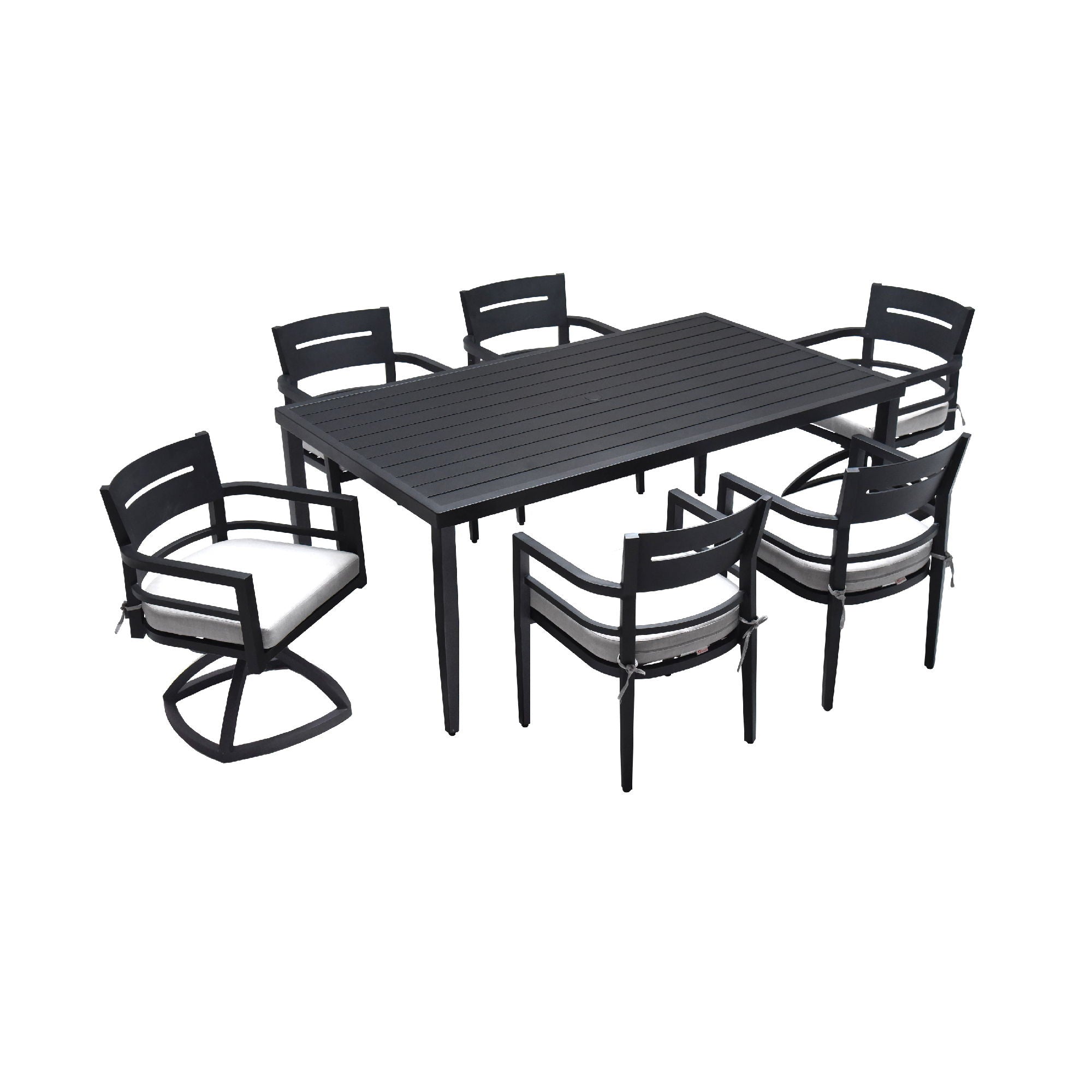 Outdoor Modern Dining Set, Chairs Sunbrella Cushioned And Dining Table With Umbrella Hole Unique Piece Furniture