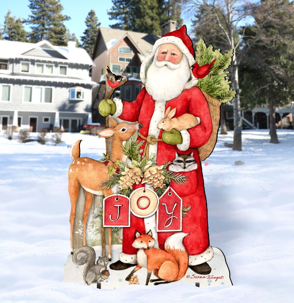 Woodland Frosty Santa Outdoor Christmas Scene by Susan Winget - Christmas Santa Snowman Decor - 8471105F-SW G.DeBrekht