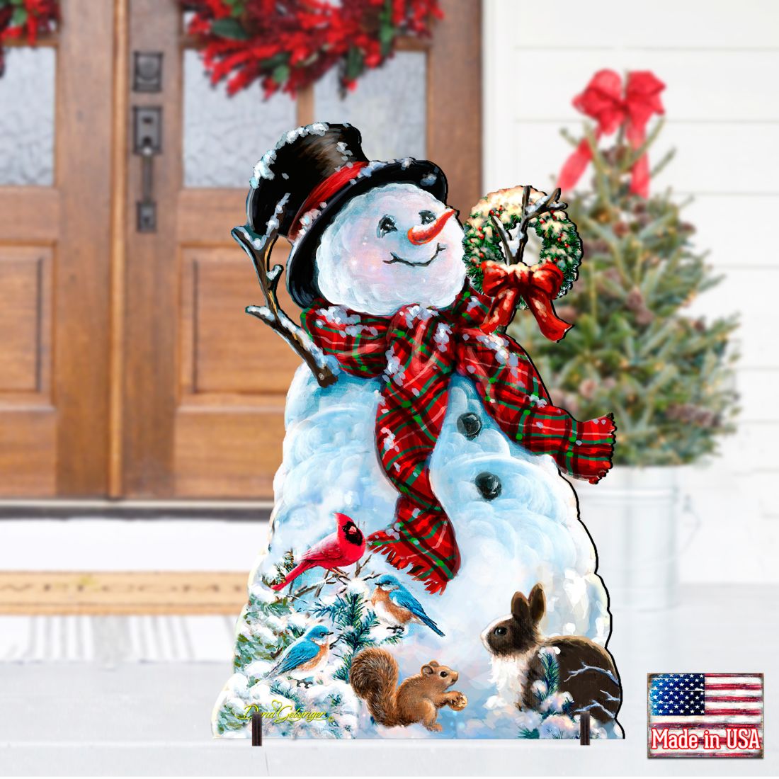 An Old-Fashioned Christmas Outdoor Yard Sign by D Gelsinger Featuring Santa and Snowman Decor - 8461024F-1563 G.DeBrekht