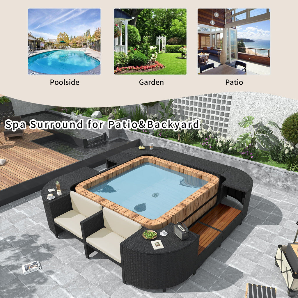 Spa Surround Spa Frame Quadrilateral Outdoor Rattan Sectional Sofa Set With Mini Sofa, Wooden Seats And Storage Spaces Unique Piece Furniture