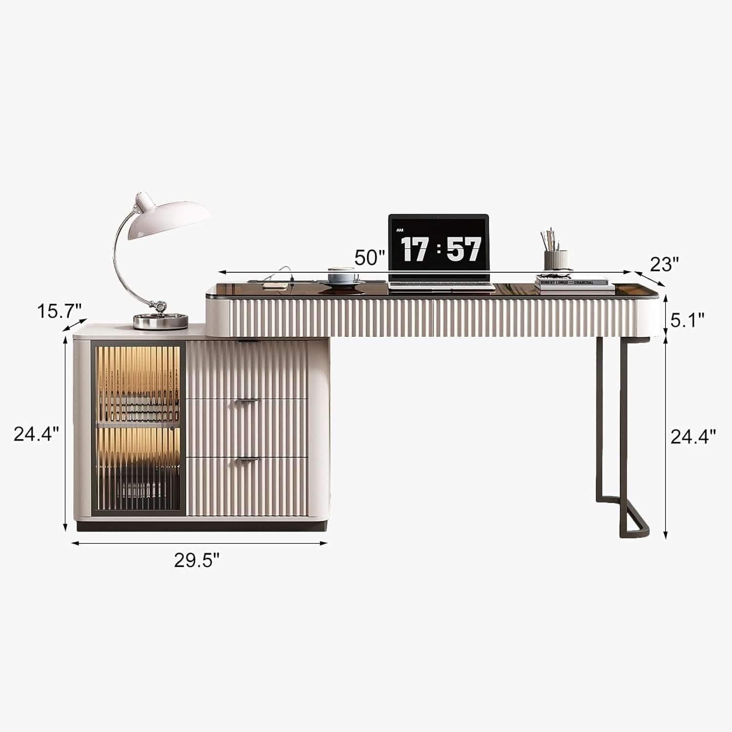 Ivory 50 Inch Office Computer Desk With Cabinet LED lights ShipItFurniture