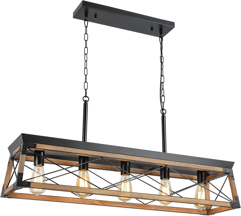 5 Lights Farmhouse Wood Linear Chandelier Farmhouse Decor
