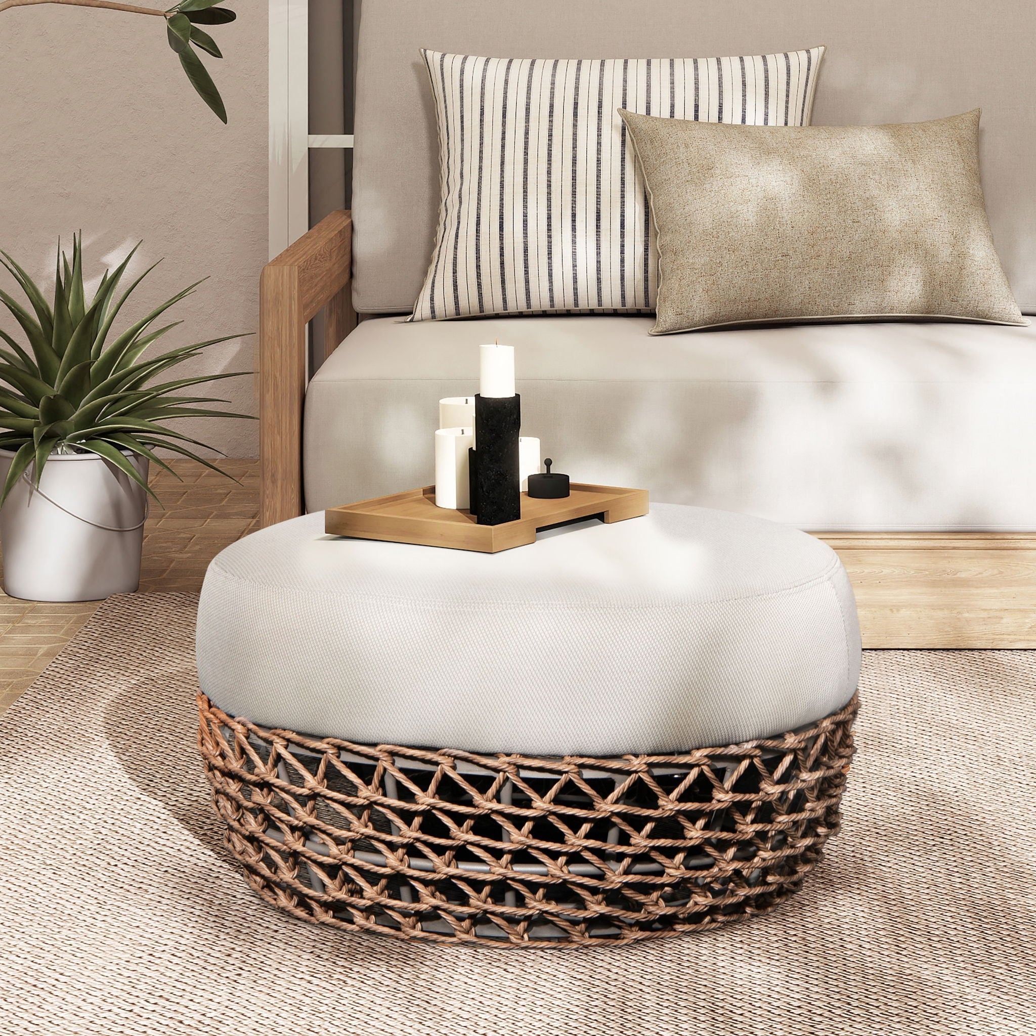 Willow - Round Upholstered Patio Ottoman Unique Piece Furniture