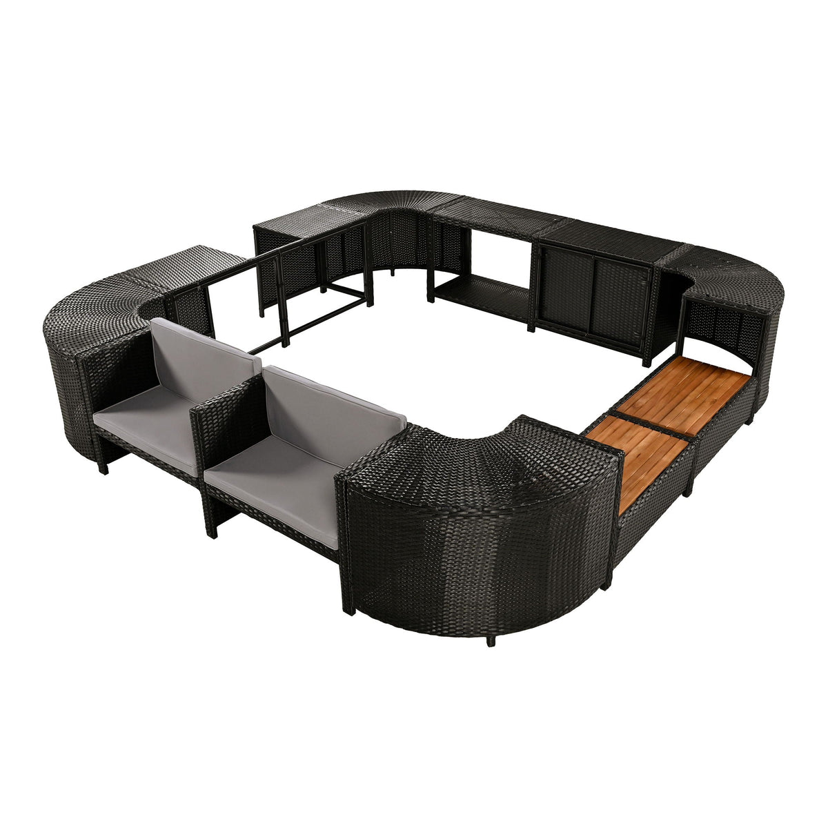 Spa Surround Spa Frame Quadrilateral Outdoor Rattan Sectional Sofa Set With Mini Sofa, Wooden Seats And Storage Spaces Unique Piece Furniture