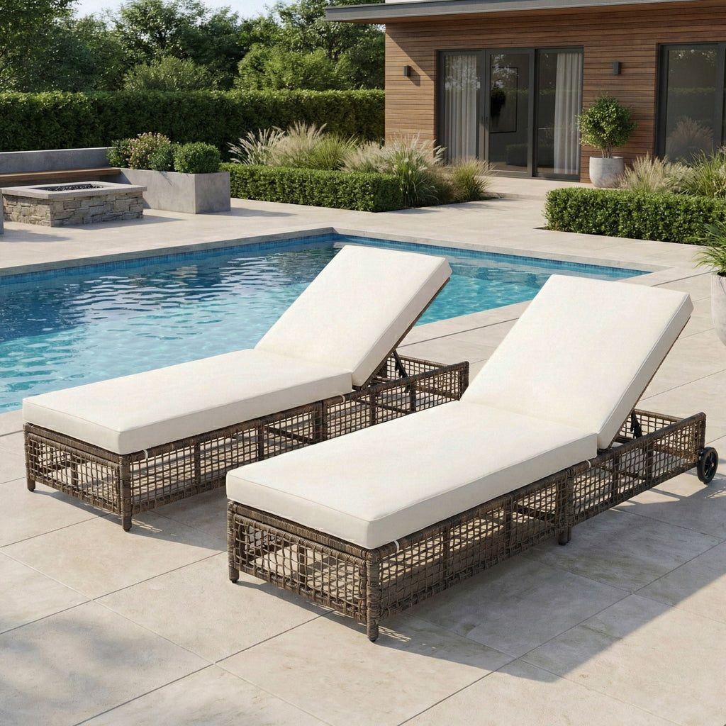 Outdoor Lounge Chair With 5 Position Backrest With Cushion And Wheels Unique Piece Furniture