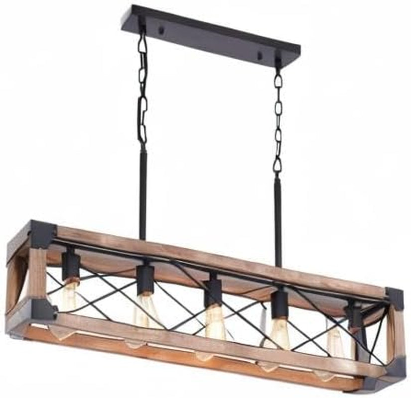 Farmhouse 5-Light Linear Chandelier with Solid Wood Farmhouse Decor