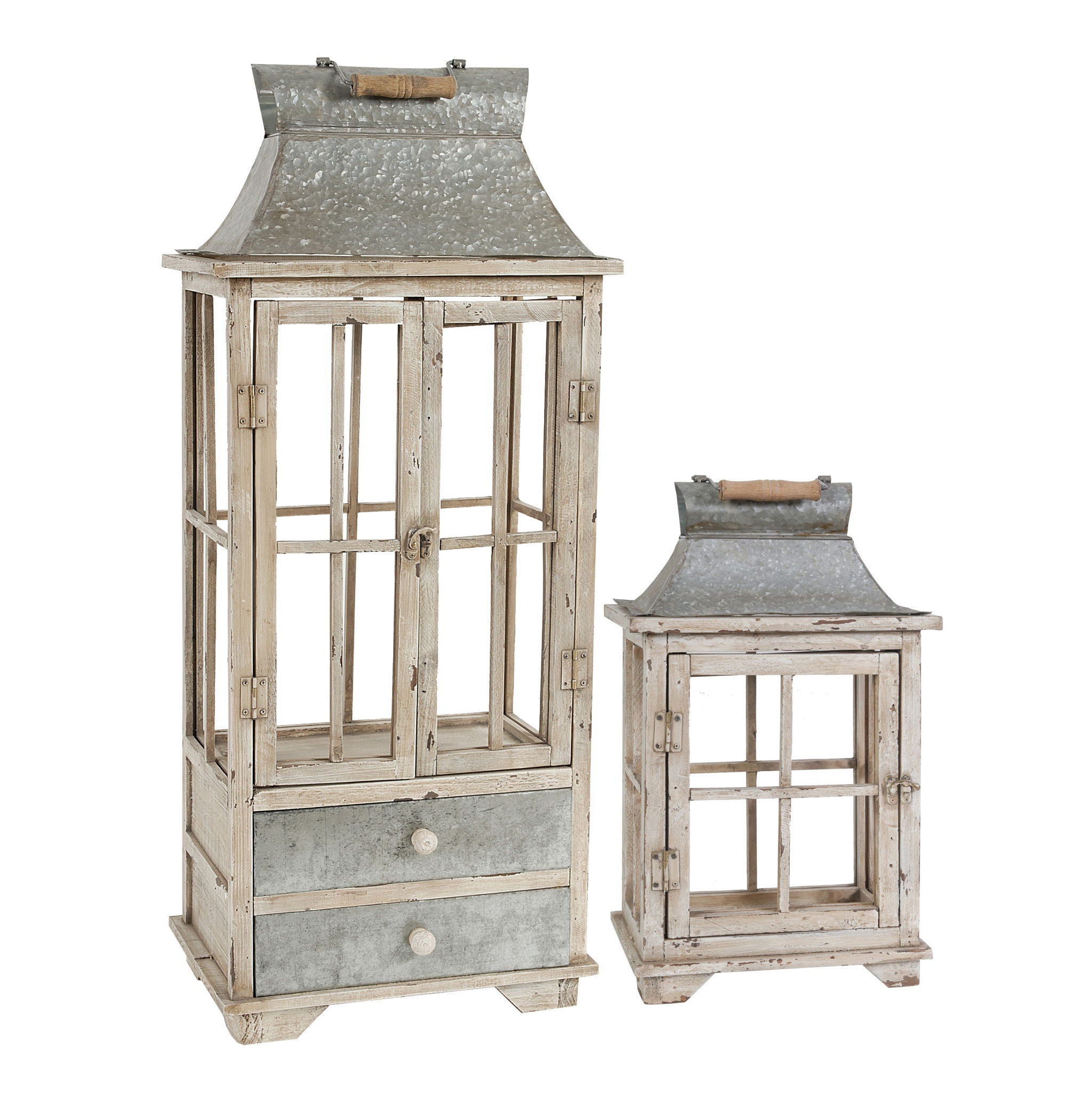 Wooden Candle Lantern Decorative, Hurricane Lantern Holder Decor For Indoor Outdoor, Home Garden Wedding - Ivory Unique Piece Furniture