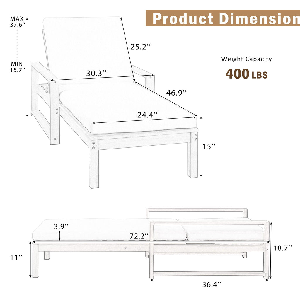 Outdoor Lounge Chairs, 5 Position Chaise Lounge With Adjustable Backrest (Set of 2) - Gray Unique Piece Furniture