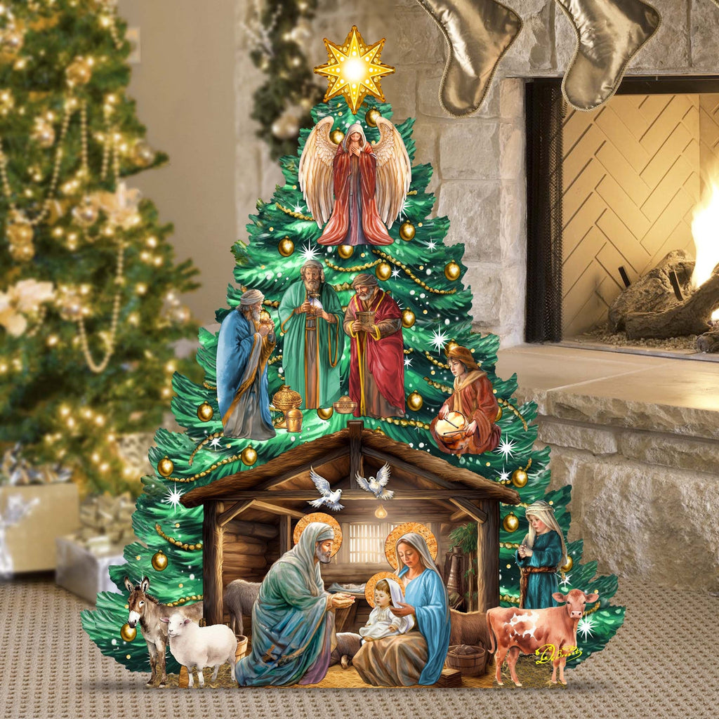 Nativity-Themed Christmas Tree Outdoor Indoor Decor Wooden Christmas Decoration by G. Debrekht Christmas Decor - 8191503-3F G.DeBrekht