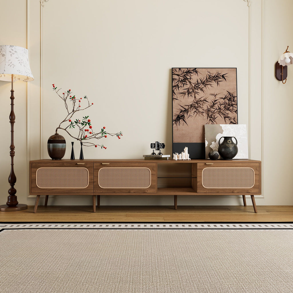 78" TV Stand With Ample Storage And Open Shelving - Walnut Unique Piece Furniture