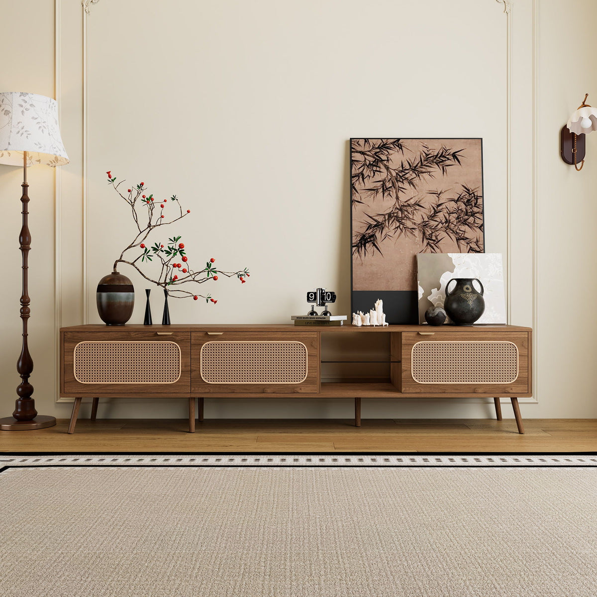 78" TV Stand With Ample Storage And Open Shelving - Walnut Unique Piece Furniture