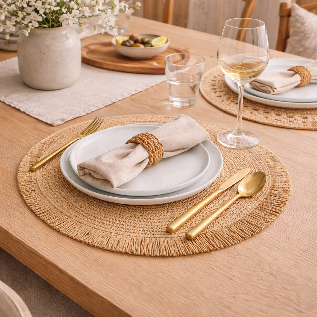 Santorini Straw Fringe Placemats - 15" Busa Designs