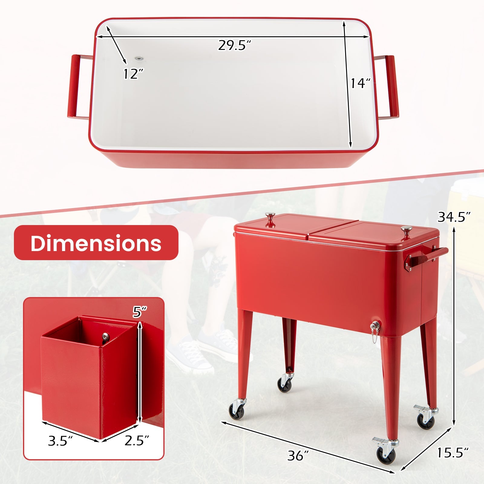 Red Portable Outdoor Patio Cooler Cart DirectDeals