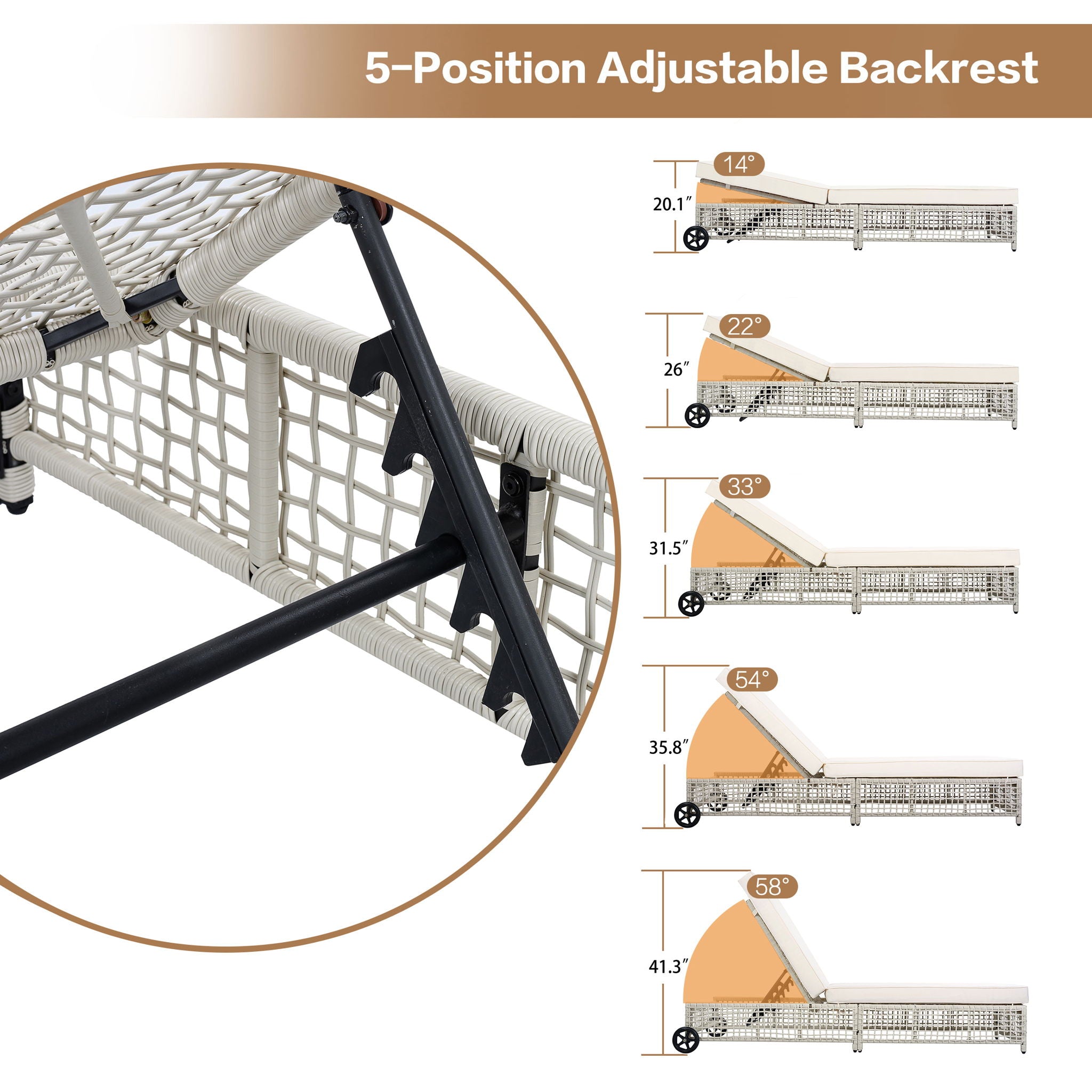 Outdoor Lounge Chair With 5 Position Backrest With Cushion And Wheels Unique Piece Furniture