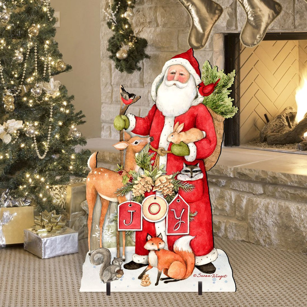Woodland Frosty Santa Outdoor Christmas Scene by Susan Winget - Christmas Santa Snowman Decor - 8471105F-SW G.DeBrekht