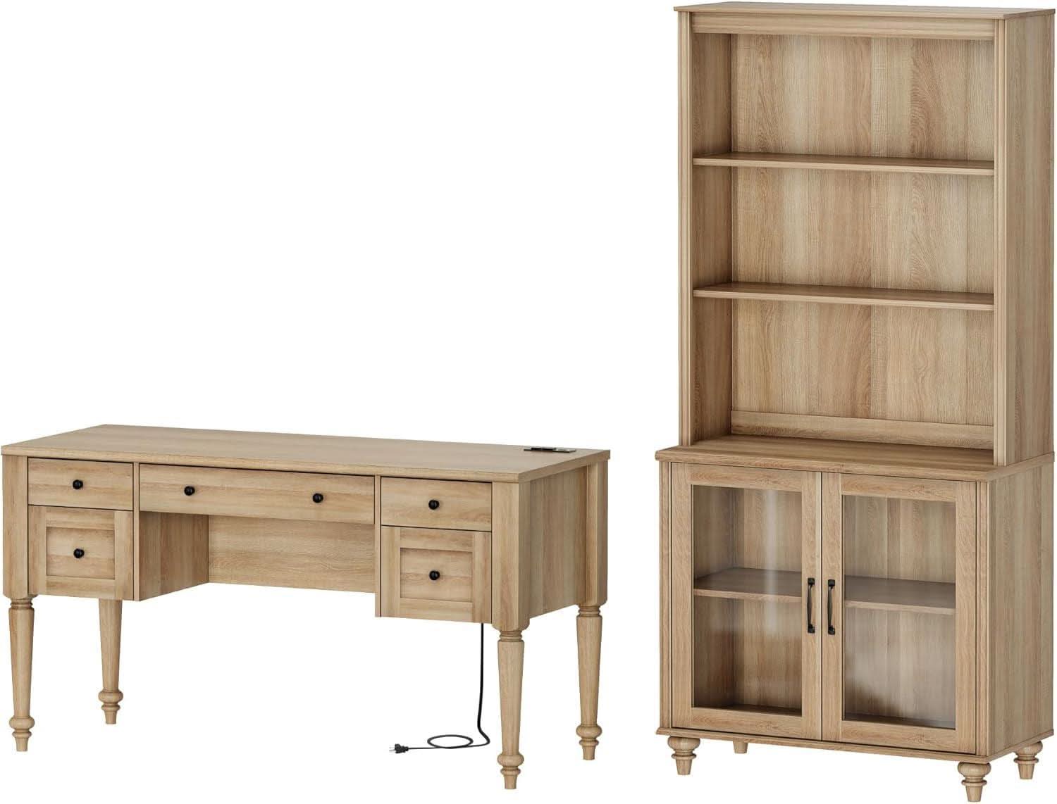 Distressed Oak 56Inch Executive Desk With Charging Station ShipItFurniture
