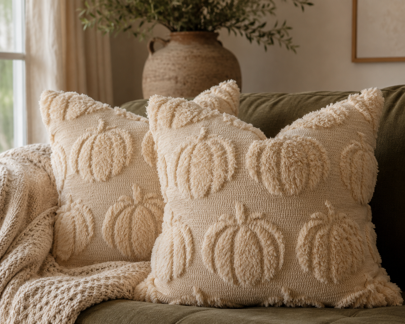 Beige Pumpkin Pillow Cover Busa Designs