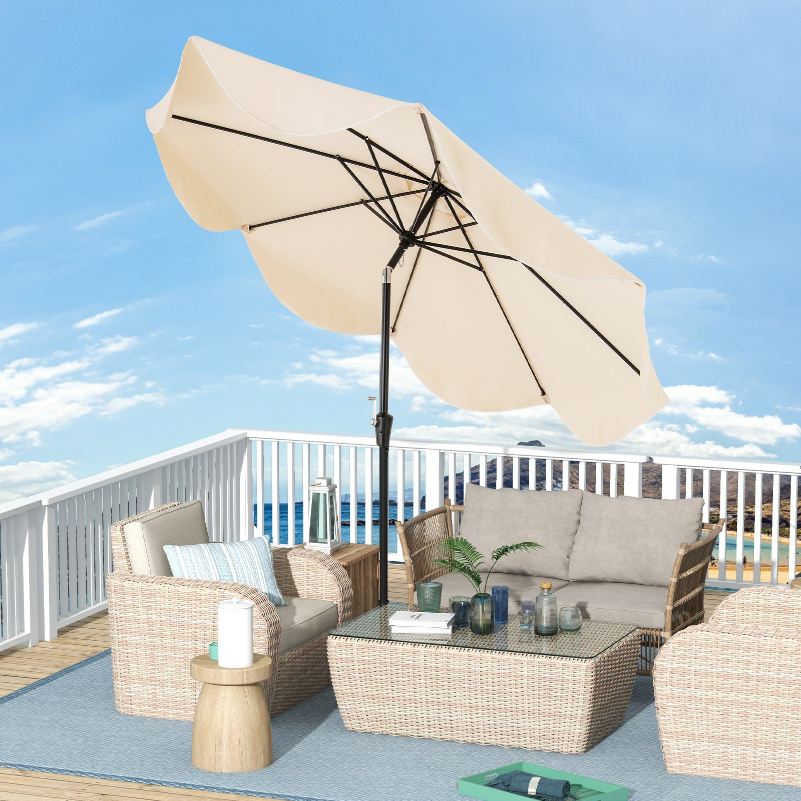 9 FT Patio Umbrella with Crank Handle and Push Button Tilt DirectDeals