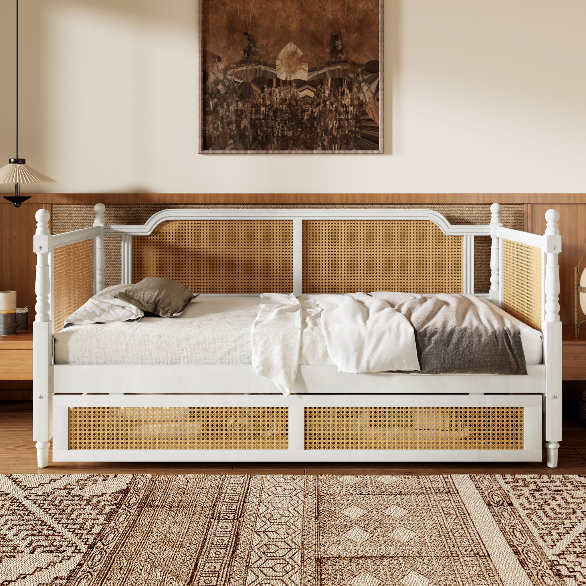 Traditional Style Rattan Daybed, No Box Spring Needed Unique Piece Furniture
