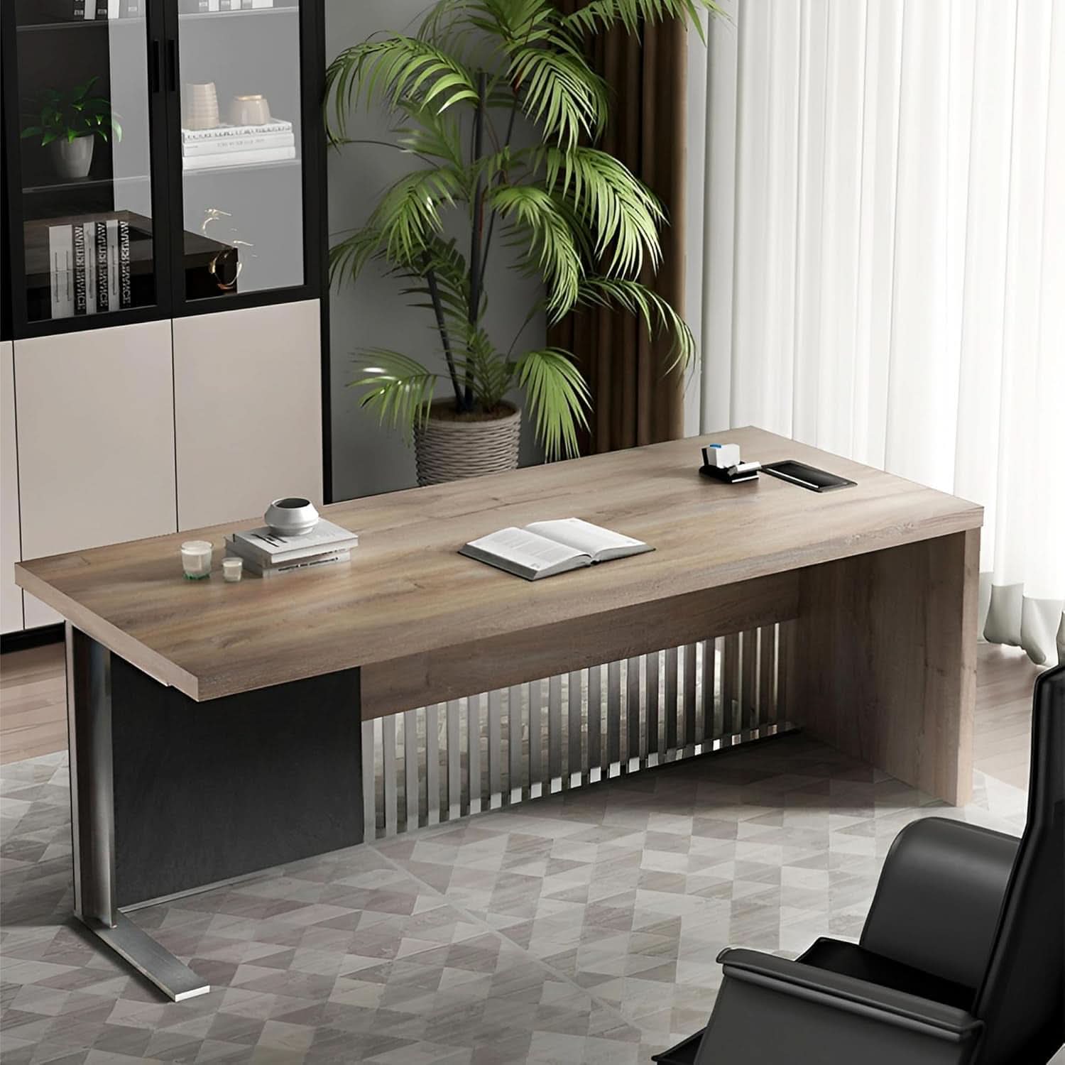 63 Inch Executive Office Desk Stainless Steel Frame ShipItFurniture