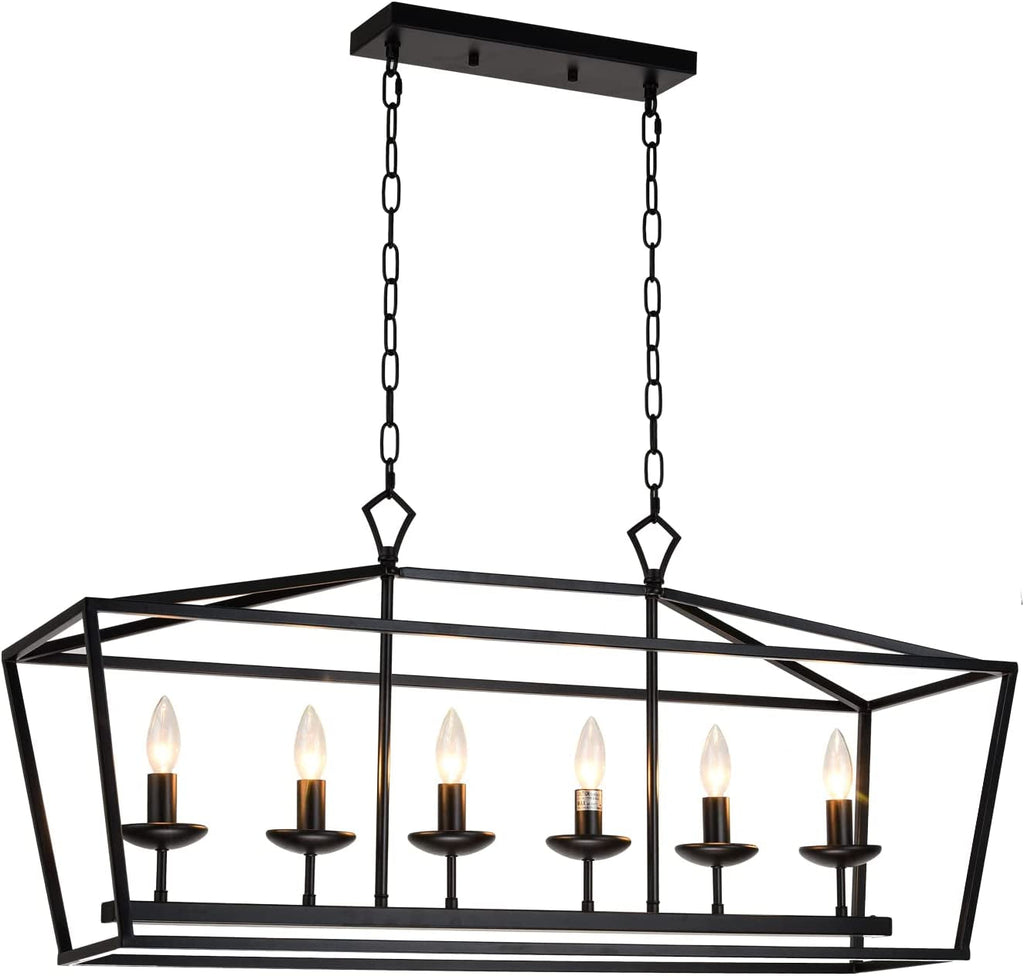 6-Light Black Linear Candle Chandelier Farmhouse Decor
