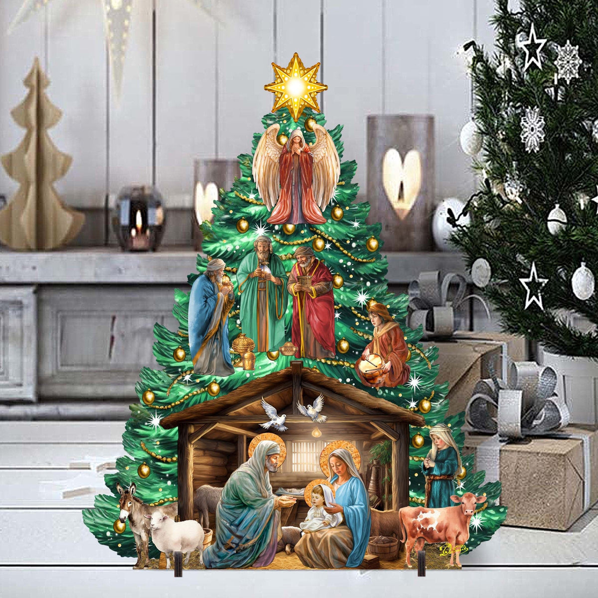 Nativity-Themed Christmas Tree Outdoor Indoor Decor Wooden Christmas Decoration by G. Debrekht Christmas Decor - 8191503-3F G.DeBrekht